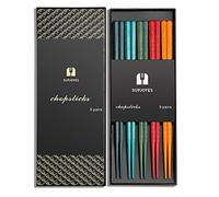 SUPJOYES 5-Pairs Colourful Reusable Chopsticks: Japanese Chinese Fiberglass Chopsticks Dishwasher Safe, Japanese Stick Gift Set with Gift Box, Non-Slip Chop Sticks