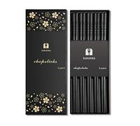 SUPJOYES 5 Pairs Fiberglass Chopsticks - Reusable Chopsticks Dishwasher Safe, Japanese Chinese Chop Sticks with Cherry Blossom Pattern, 9 1/2 Inches