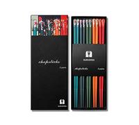 SUPJOYES 5-Pairs Fiberglass Chopsticks: Reusable Japanese Chopsticks Dishwasher Safe, 9 1/2 Inches, Colorful Gift Set with Different Asian Pattern, Non-Slip Chop Sticks