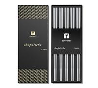 SUPJOYES 5 Pairs Stainless Steel Chopsticks, Reusable, Dishwasher Safe, Japanese, Gift Set, Wave