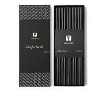 SUPJOYES Fiberglass Chopsticks Reusable, 5 Pairs Reusable Black Plastic Chopsticks Japanese, Dishwasher Safe chop Sticks