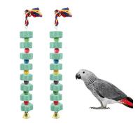 Supkeyer 2 Pack Large Bird Chewing Toy, Parrot Beak Grinding Calcium Stone with Bells, Bird Cage Accessories, Cage Toys for African Grey Parakeet Cockatiel Conure Hamster Chinchilla Rabbit (Green)