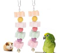 Supkeyer 2Pcs Parrot Chewing Toy, Bird Beak Trimmer Calcium Stone,Chinchilla Grinding Teeth Lava Block Mineral Rock Chewing Toys with Bell for Parakeet Cockatiel Conure Hamster Chinchilla Rabbit