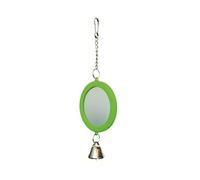 Supkeyer Pet Bird Mirror with Bell Interactive Parrot Toy Bird Cage Mirror for Cockatiel Parakeets Canaries Budgie Cage Accessories (Green)