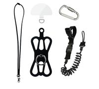 Supkeyer Universal Rugged Phone Lanyard Holder, Fishing Phone Tether and Ring Grip, Outdoor Phone Leash Tactical Pistol Lanyard with Carabiner Clip for iPhone and Most Cell Phones (Black)