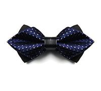 SUPKID Men's Bow Tie-Exquisite Pointed Design with High-Density Weave & Durable Alloy Clasp. Perfect for Every Occasion, Navy Blue/Silver Dots, One size