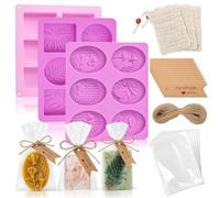 Supkiir 207 Pcs Soap Making Kit, Silicone Soap Making Molds with 3 Silicone Molds, 3 Sisal Foaming Bag Pouch, 100 Bags, 100 Tags and 65ft Jute Twine for Handmade Craft Soap, Jelly and Ice Cube Trays