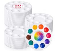 Supkiir 50 Pcs 6.24 Inch Round Paint Palette, Plastic Paint Palette Tray with 10 Wells and 1 Central Reservoir, Mixing Palettes for Watercolor, Acrylic, Oil Gouache and DIY Party
