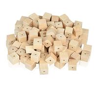 Supkiir Wood Craft Cubes - 100 Pack 1/2" Cubes with Holes, Unfinished Solid Beads Blocks for DIY Projects