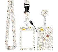 SUPKOALA ID Badge Holder with Lanyard and Retractable Reel Clip - Fashionable Card Name Tag Protector for Nurses, Doctors, Teachers, and Students - Soft Fiber, Metal Clip, Sturdy Buckle(Mushroom)