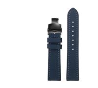 SUPKOUMKBG Nylon Leather Watch Strap Black Shield Watchband 20 22mm 24mm Bracelet(Blue-black Folding,20mm)