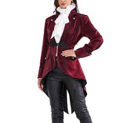 SUPLEAP Women Gothic Suit Victorian Tailcoat Jackets Steampunk Outfits Medieval Coat, Red, S