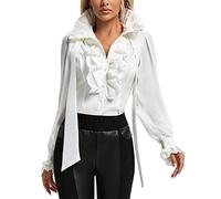 SUPLEAP Women Victorian Renaissance Pirate Shirt Gothic Vampire Medieval Tops, White, S
