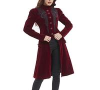 SUPLEAP Women Victorian Steampunk Vintage Renaissance Jacket Gothic Frock Coat Uniform, Red, S