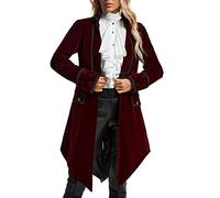SUPLEAP Women's Victorian Gothic Vintage Tailcoat Pirate Jacket Steampunk Long Coat, Red, 3XL