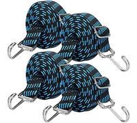 SupLetsico Adjustable Bungee Cords With Hooks, 4 Pack 2M Long Dual-Layer Flat Elasticity Rope, Heavy Duty Rubber Elastic Straps with Adjustment Metal Buckle, Width 1.12" (Blue, 79")