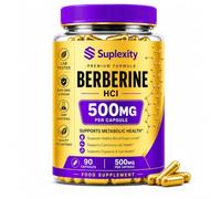 Suplexity Berberine HCl 500mg, Vegan Food Supplement, 90 Capsules, Daily Use, Food Supplement for Adults, Convenient Capsule Format, Easy to Take