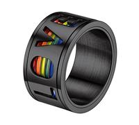 Suplight 8mm Stainless Steel Black Rainbow LGBT Pride Ring for Lesbian Gay People LGBTQ Pride Jewelry Spinner Anxiey Fidget Band Rings Size 8