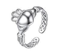 Suplight 925 Sterling Silver Adjustable Stackable Celtic Knot Claddagh Heart Shape Promise Engagement Rings for Women Girls