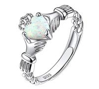 Suplight 925 Sterling Silver Adjustable Stackable Simulated Opal Celtic Knot Claddagh Heart Shape Promise Engagement Rings for Women Girls