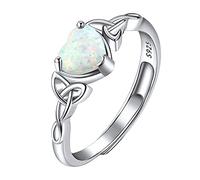 Suplight 925 Sterling Silver Adjustable Stackable Simulated Opal Irish Celtic Knot Heart Shape Promise Engagement Rings for Women Girls