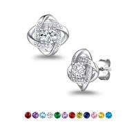 Suplight 925 Sterling Silver April Birthstone Earrings Diamond CZ Gemstone Earring Womens Cute Love Knot Stud Earings Valentines Jewellery for Women Teen Girls