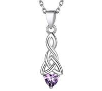 Suplight 925 Sterling Silver Birthstone Celtic Necklace, Amethyst February Necklace, Womens Birthstone Jewelry, Irish Triangle Tranquility Knot Necklace for Women
