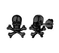 Suplight 925 Sterling Silver Black Skull Cross Bones Earrings, Retro Punk Rock Gothic Holloween Earrings Skeleton Jewelry Women Mens Pirate Skull Earrings