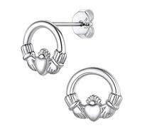 Suplight 925 Sterling Silver Claddagh Stud Earrings for Women Girls Irish Claddagh Hoop Earrings Mothers Day Gifts