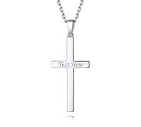 Suplight 925 Sterling Silver Cross Necklace for Women Men Engraved Jesus Christ Cross Pendant Necklace Religious Jewellery Personalised