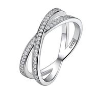 Suplight 925 Sterling Silver Cubic Zirconia Criss Cross Ring CZ Simulated Diamond Eternity Wedding Band Rings for Women Girls Size 9