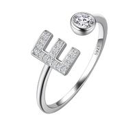 Suplight 925 Sterling Silver CZ Initial Ring, Dainty Adjustable A-Z Alphabet Letter Engagement Wedding Promise Rings Jewellery for Women (with Gift Box)