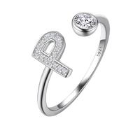 Suplight 925 Sterling Silver CZ Initial Ring, Dainty Adjustable A-Z Alphabet Letter Engagement Wedding Promise Rings Jewellery for Women (with Gift Box)