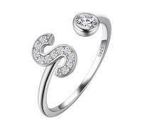 Suplight 925 Sterling Silver CZ Initial Ring, Dainty Adjustable A-Z Alphabet Letter Engagement Wedding Promise Rings Jewellery for Women (with Gift Box)