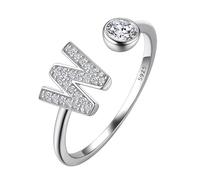 Suplight 925 Sterling Silver CZ Initial Ring, Dainty Adjustable A-Z Alphabet Letter Engagement Wedding Promise Rings Jewellery for Women (with Gift Box)