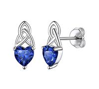 Suplight 925 Sterling Silver Dainty Cute Hypoallergenic Triquetra Celtic Triune Knot Heart Shaped Simulated Blue Sapphire September Birthstone Stud Earrings Irish Jewelry for Women Teens