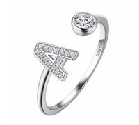 Suplight 925 Sterling Silver Initial Ring Adjustable Alphabet Letter A Band with Cubic Zirconia Engagement Wedding Promise Ring Jewellery Gift for Women