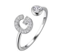 Suplight 925 Sterling Silver Initial Ring Adjustable Alphabet Letter G Band with Cubic Zirconia Engagement Wedding Promise Ring Jewellery Gift for Women
