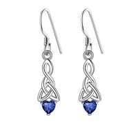 Suplight 925 Sterling Silver Irish Celtic Knot Earrings, Womens Dangly Earrings, September Birthstone Drop Earrings, Sapphire Dangle Earrings, Celtic Jewelry For Women