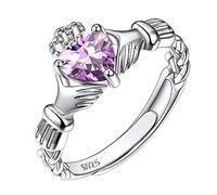 Suplight 925 Sterling Silver Irish Claddagh Heart Promise Ring, Created Purple Alexandrite June Birthstone Delicate Thin Adjustable Engagement Wedding Ring for Her Women Girls Ladies