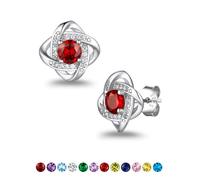 Suplight 925 Sterling Silver January Birthstone Earrings Garnet CZ Gemstone Earring Womens Cute Love Knot Stud Earings Valentines Jewellery for Women Teen Girls