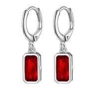 Suplight 925 Sterling Silver January Birthstone Hoop Dangle Earrings Emerald Cut Created Garnet Red Drop Earrings for Women Dangling
