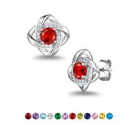 Suplight 925 Sterling Silver July Birthstone Earrings Ruby CZ Gemstone Earring Womens Cute Love Knot Stud Earings Valentines Jewellery for Women Teen Girls