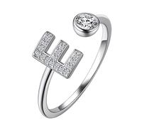Suplight 925 Sterling Silver Letter E Ring, Cubic Zirconia Monogram Initial Ring Adjustable Womens Rings