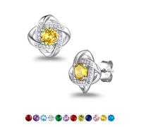 Suplight 925 Sterling Silver November Birthstone Earrings Yellow Topaz CZ Gemstone Earring Womens Cute Love Knot Stud Earings Valentines Jewellery for Women Teen Girls
