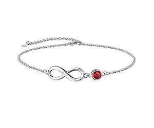 Suplight 925 Sterling Silver Red Garnet January Birthstone Anklet for Women Teen Girls Summer Beach Jewelry Dainty Infinity Ankle Bracelet