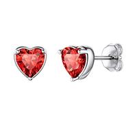 Suplight 925 Sterling Silver Red Ruby Earrings, Womens Crystal Earrings Mother's Day Jewelry Dainty Tiny Hypoallergenic Nickel Free July Birthstone Heart Earrings
