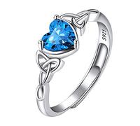Suplight 925 Sterling Silver Rings December Birthstone Jewellery Blue Topaz Crystal Heart Shaped Adjustable Celtic Knot Solitaire Promise Engagement Ring for Women
