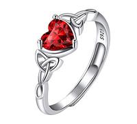 Suplight 925 Sterling Silver Rings January Birthstone Jewellery Garnet Heart Adjustable Celtic Knot Solitaire Promise Engagement Ring for Women
