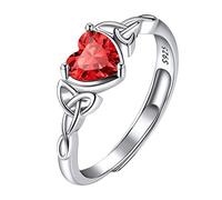 Suplight 925 Sterling Silver Rings July Birthstone Jewellery Ruby Crystal Heart Shaped Adjustable Celtic Knot Solitaire Promise Engagement Ring for Women
